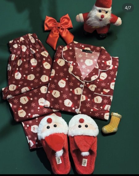 بيجاما فليز ناعم سانتا كلوز مع نقشه تلج