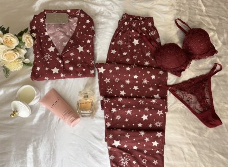 بيجاما فليز ناعم خمري نجوم ابيض