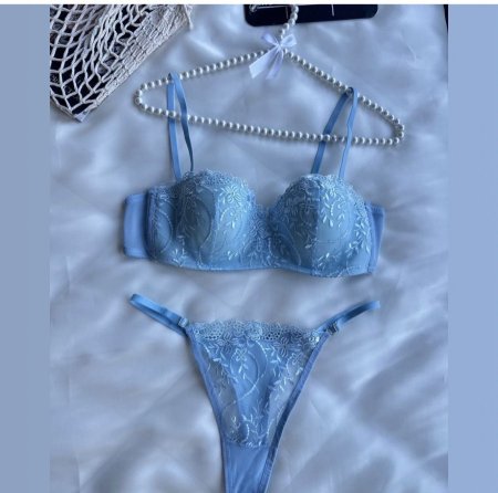 طقم دانتيل ازرق مورد بدون بوش