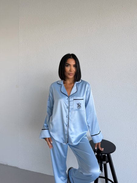 بيجاما victoria secret ستان ناعم ازرق
